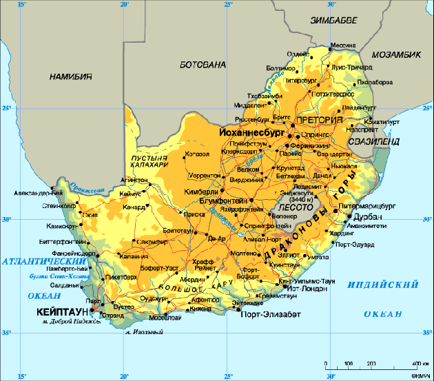 Карта ЮАР Южно-Африканской Республики
