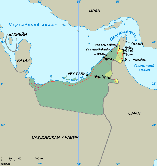 Карта ОАЭ Объединенных Арабских Эмиратов